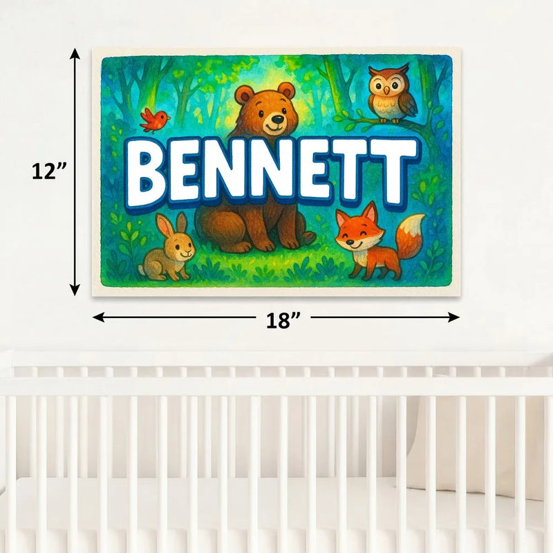 Bennett Name Art - Forest Friends personalized wall print for kids