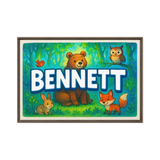 Bennett Name Art - Forest Friends personalized wall print for kids