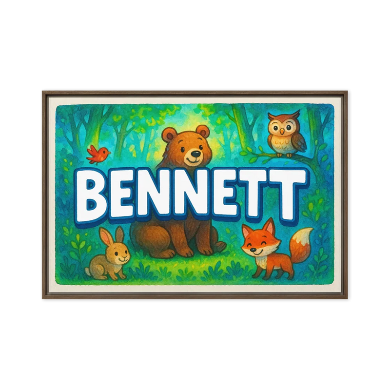 Bennett Name Art - Forest Friends personalized wall print for kids