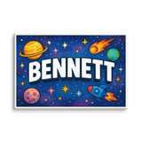 Bennett Name Art - Space Explorers personalized wall print for kids
