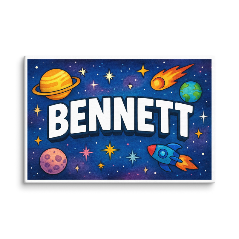 Bennett Name Art - Space Explorers personalized wall print for kids
