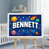 Bennett Name Art - Space Explorers personalized wall print for kids