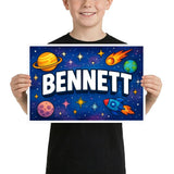 Bennett Name Art - Space Explorers personalized wall print for kids