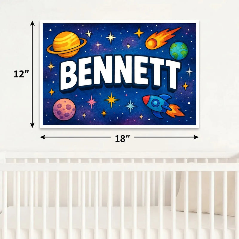 Bennett Name Art - Space Explorers personalized wall print for kids