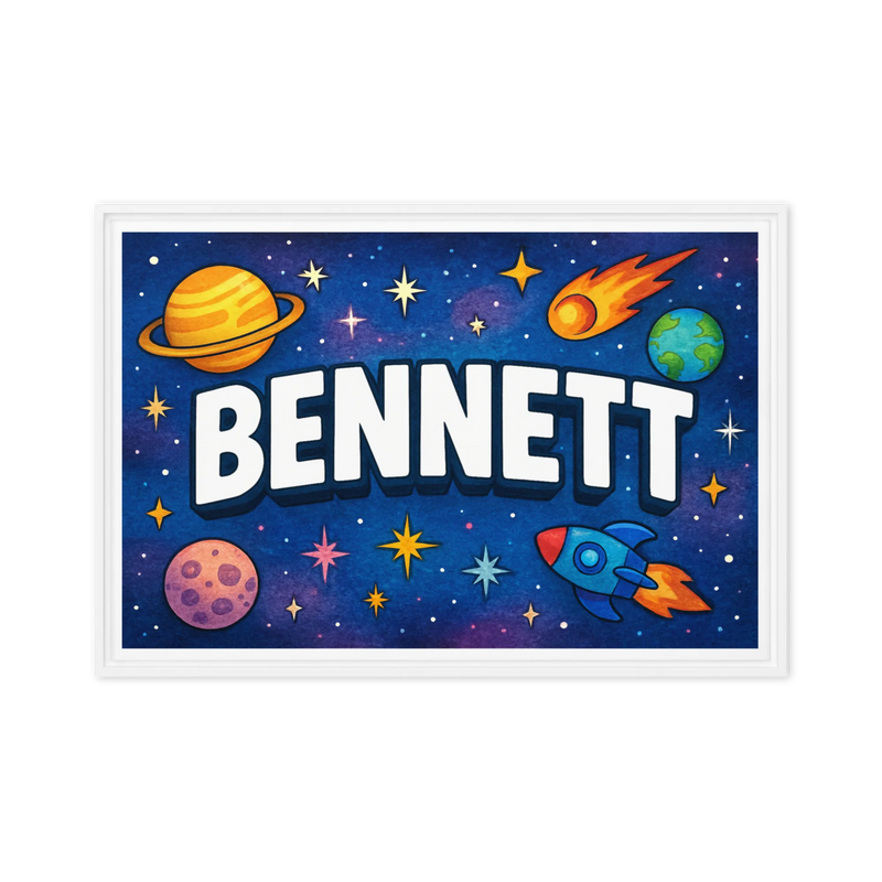 Bennett Name Art - Space Explorers personalized wall print for kids