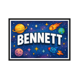 Bennett Name Art - Space Explorers personalized wall print for kids