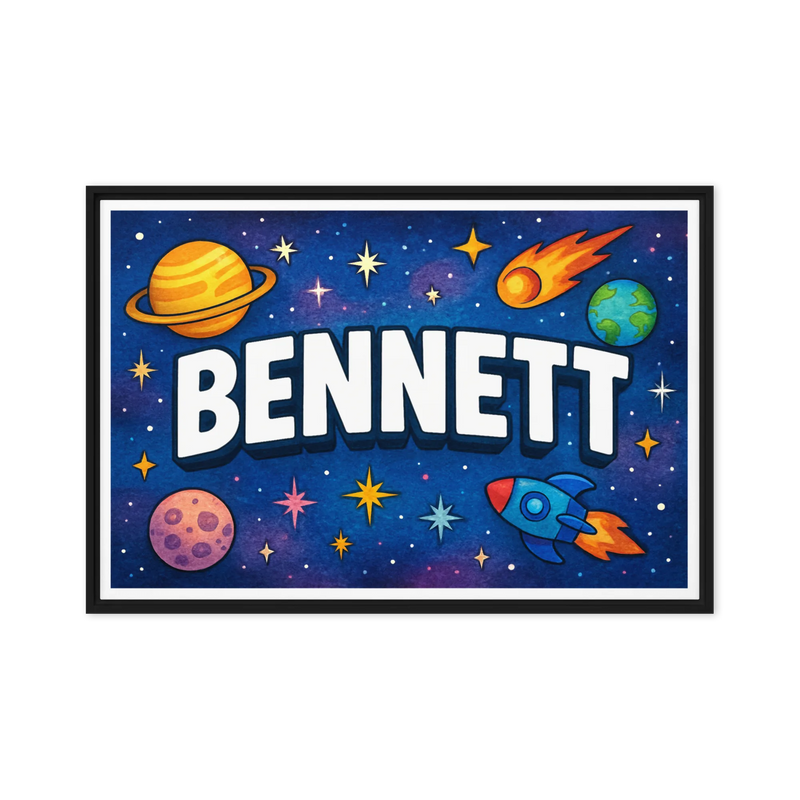 Bennett Name Art - Space Explorers personalized wall print for kids