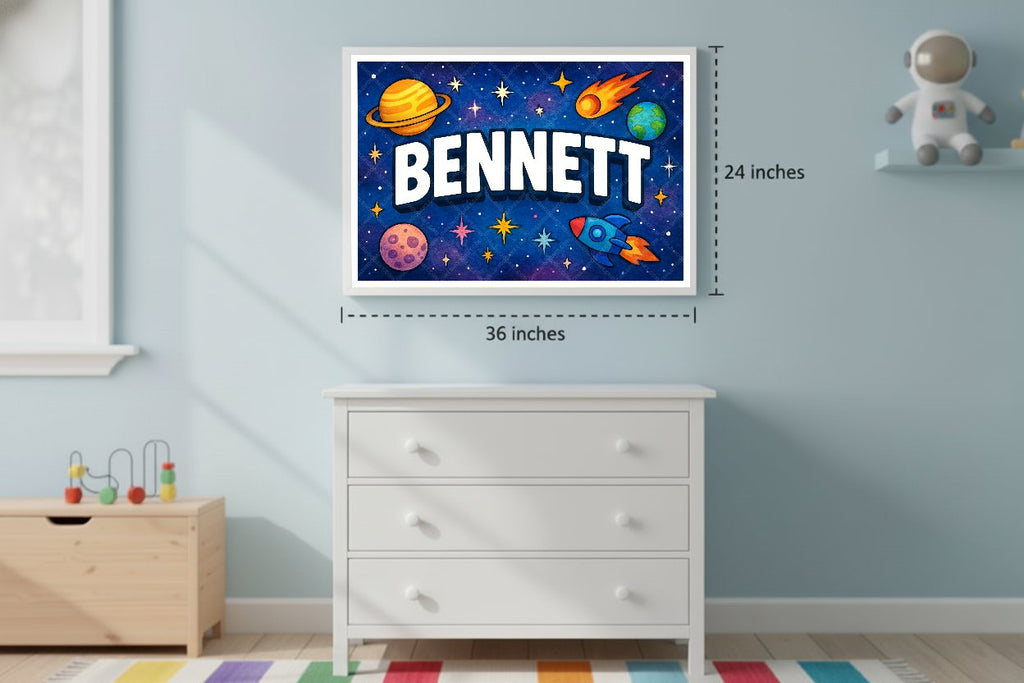 Personalized space nursery art for kids – Bennett name print