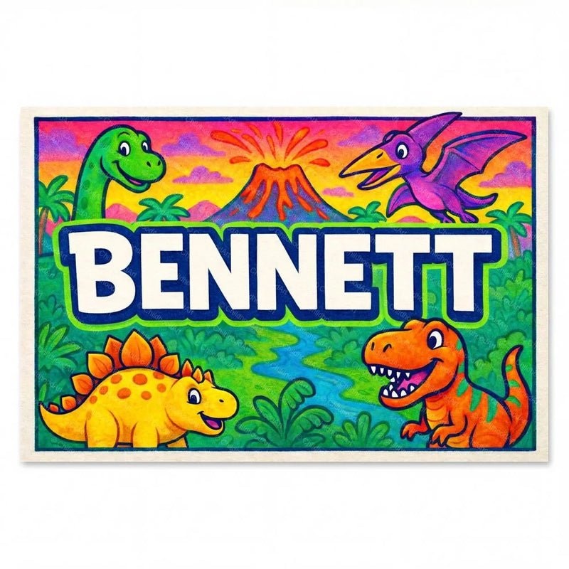 Bennett Name Art - Dinosaur Adventure personalized wall print for kids