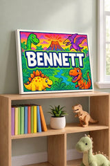 Bennett Name Art - Dinosaur Adventure personalized wall print for kids