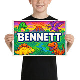 Bennett Name Art - Dinosaur Adventure personalized wall print for kids