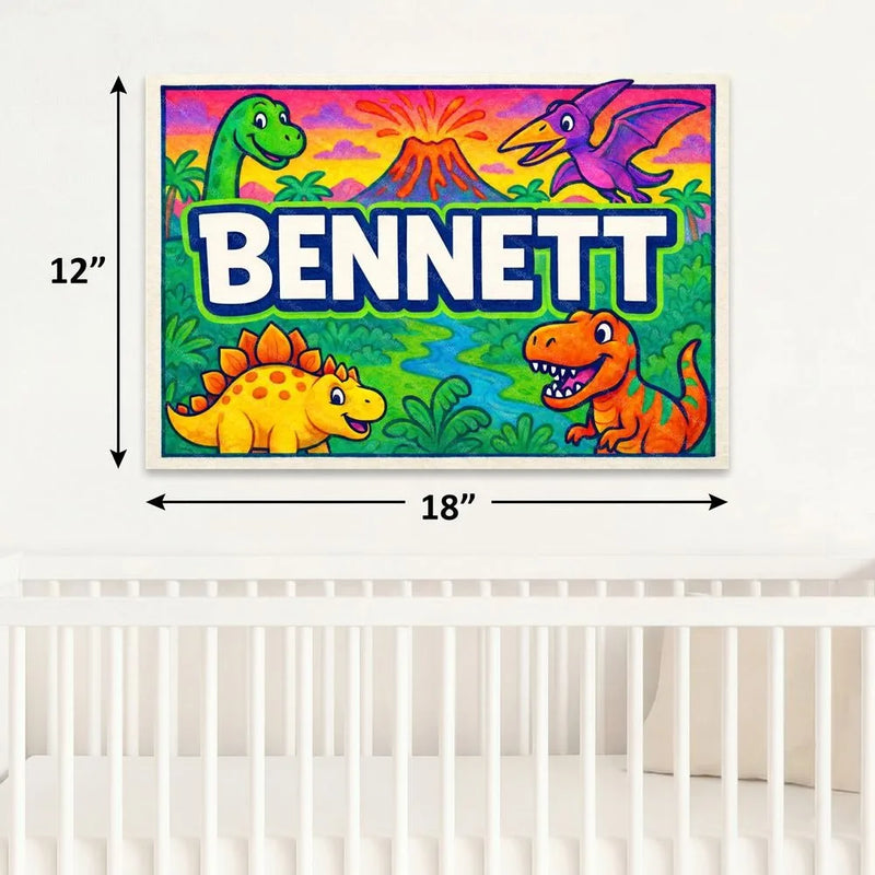 Bennett Name Art - Dinosaur Adventure personalized wall print for kids