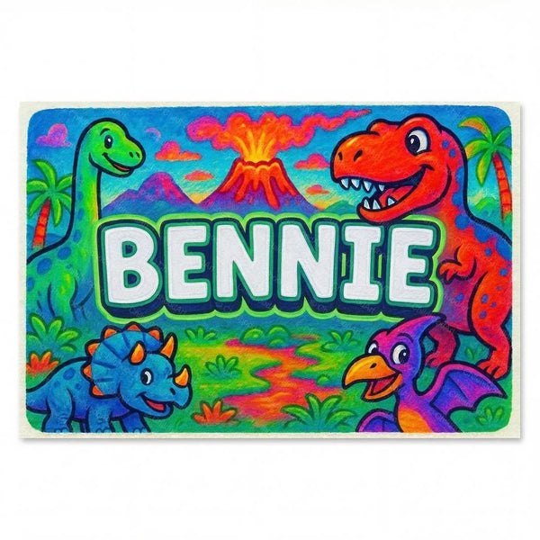 Personalized Bennie name art print in the Dinosaur adventure style