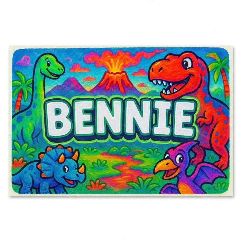 Bennie Name Art - Dinosaur Adventure personalized wall print for kids
