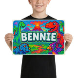 Bennie Name Art - Dinosaur Adventure personalized wall print for kids