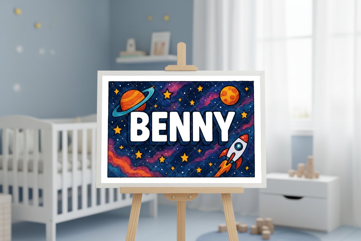 Personalized space nursery art for kids – Benny name print