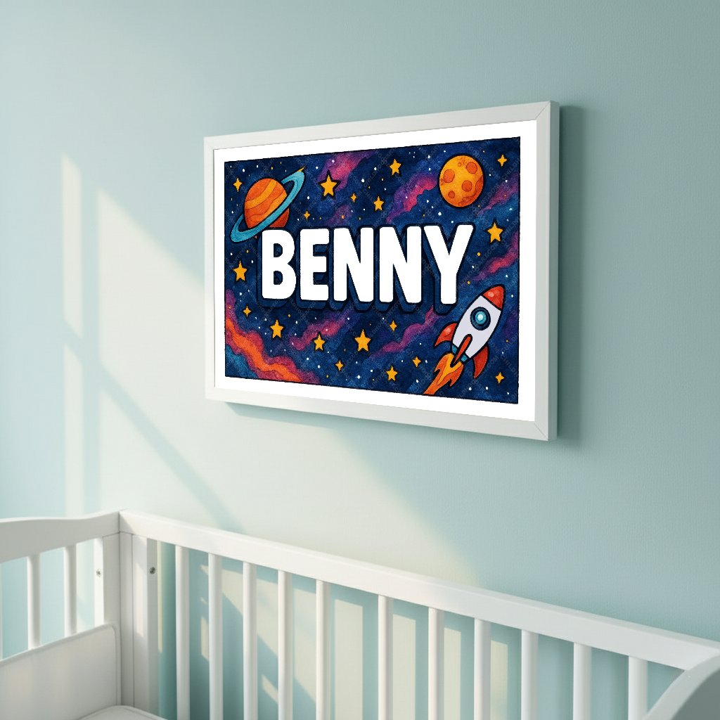 Personalized space nursery art for kids – Benny name print