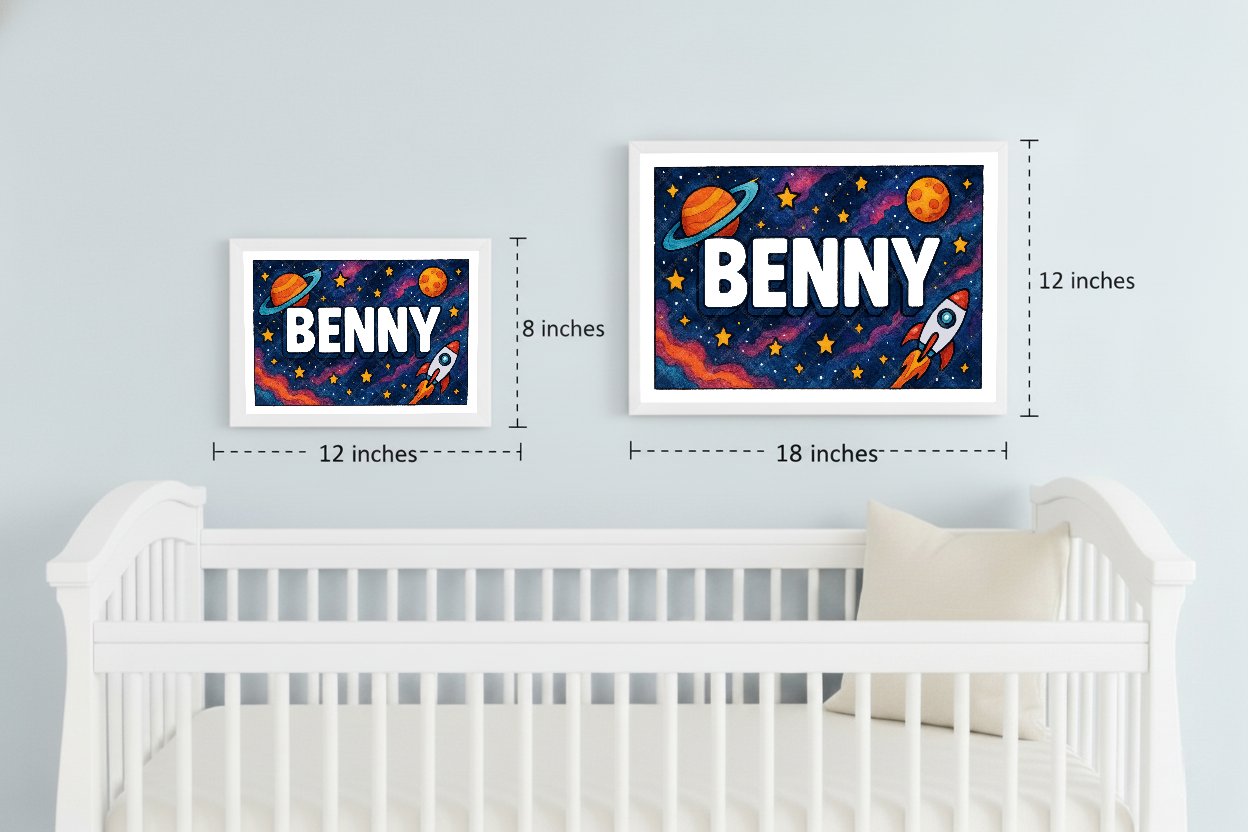 Personalized space nursery art for kids – Benny name print