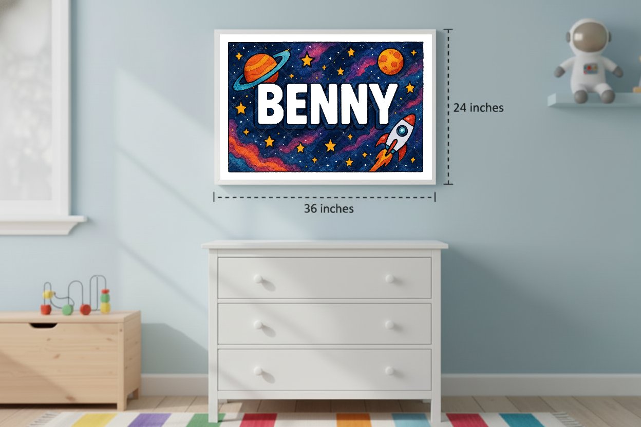 Personalized space nursery art for kids – Benny name print