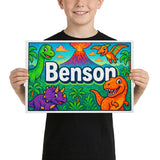 Benson Name Art - Dinosaur Adventure personalized wall print for kids