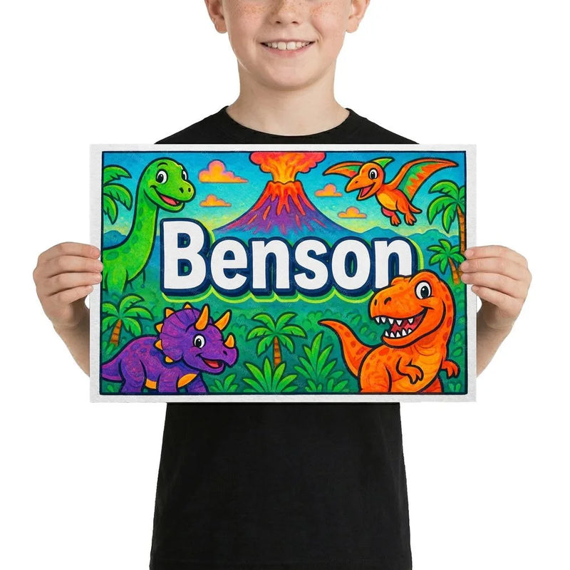 Benson Name Art - Dinosaur Adventure personalized wall print for kids
