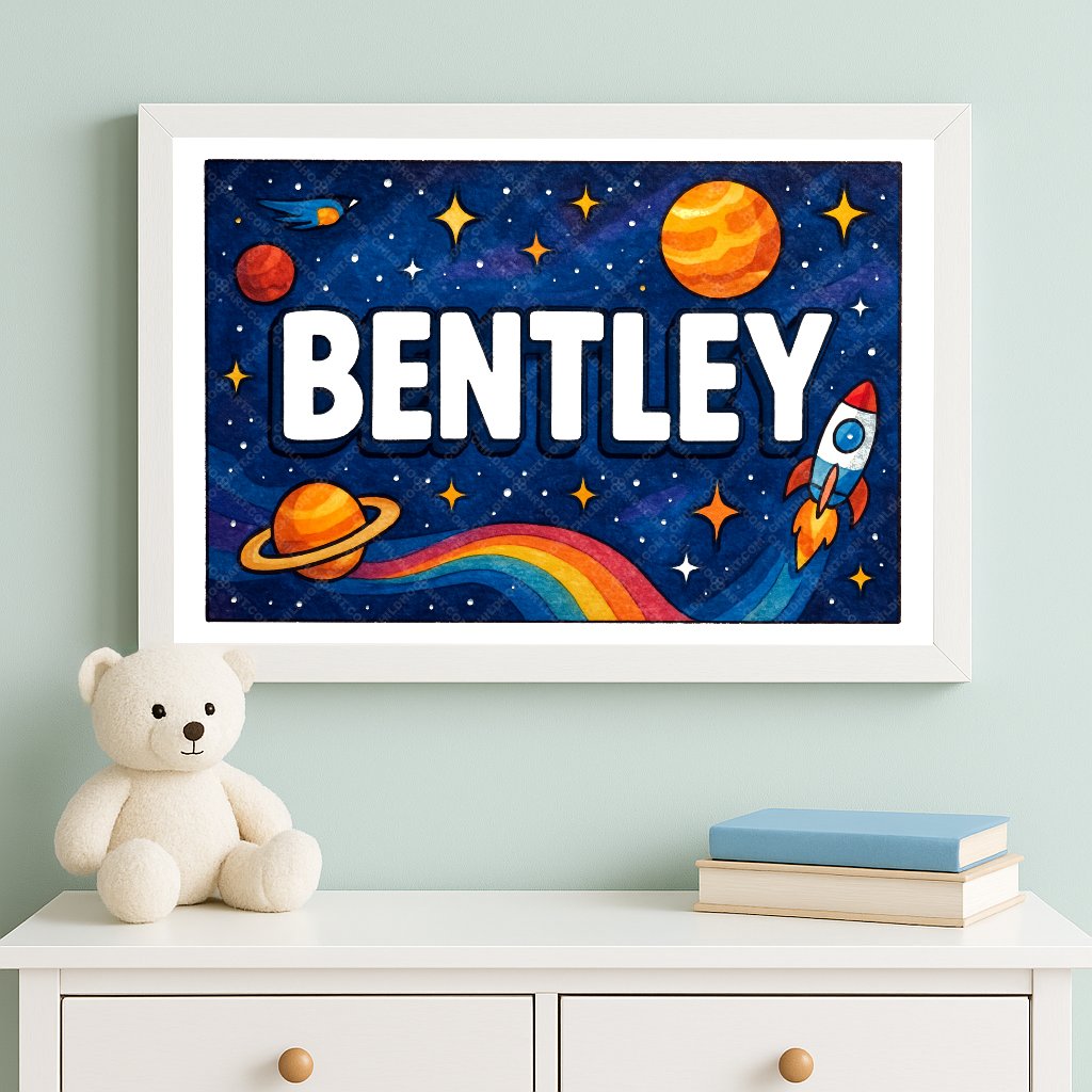 Personalized space nursery art for kids – Bentley name print