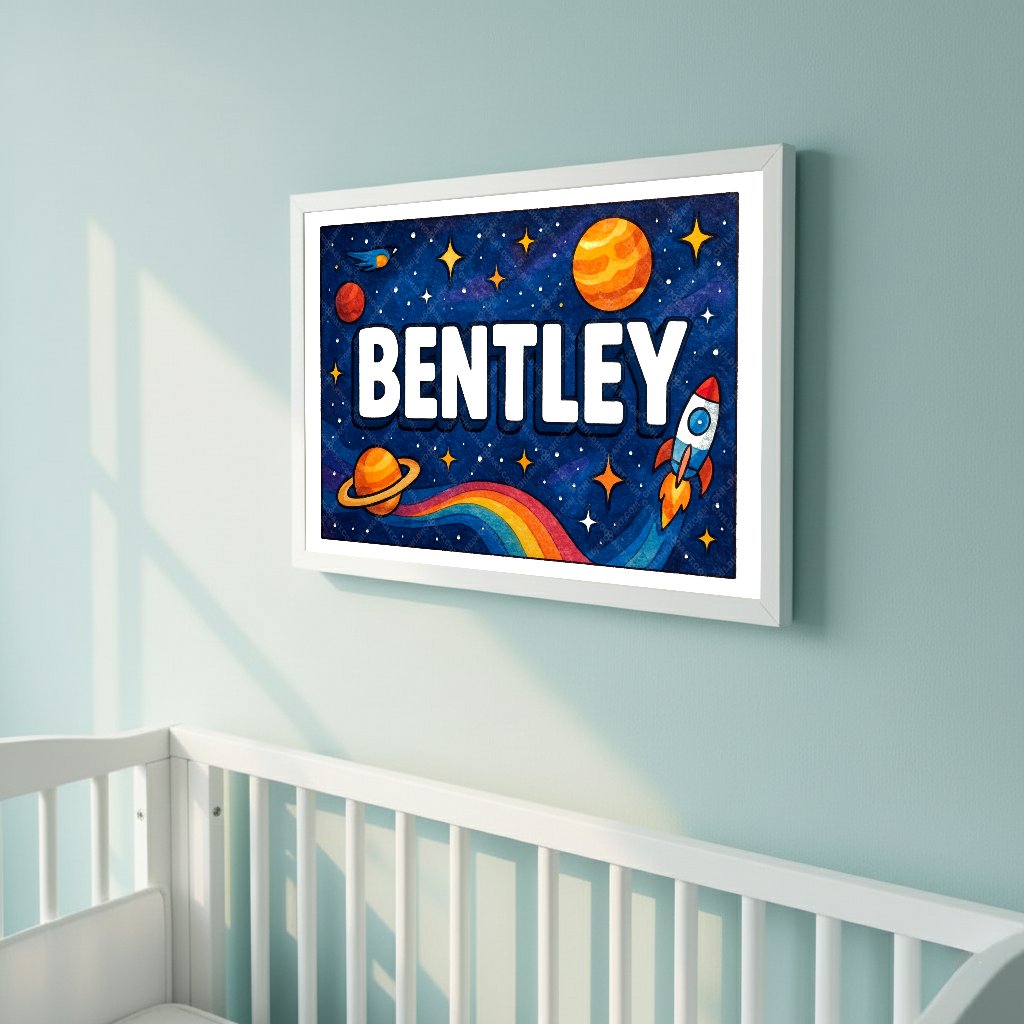 Personalized space nursery art for kids – Bentley name print