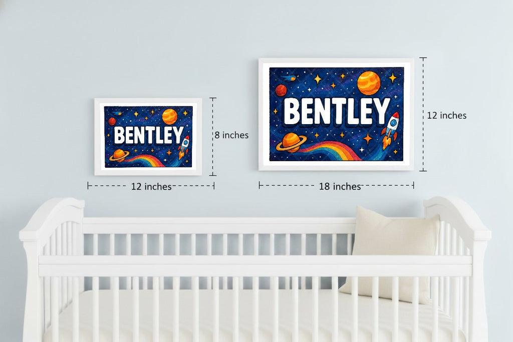 Personalized space nursery art for kids – Bentley name print