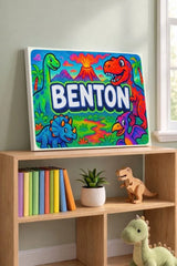 Benton Name Art - Dinosaur Adventure personalized wall print for kids