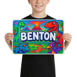 Benton Name Art - Dinosaur Adventure personalized wall print for kids