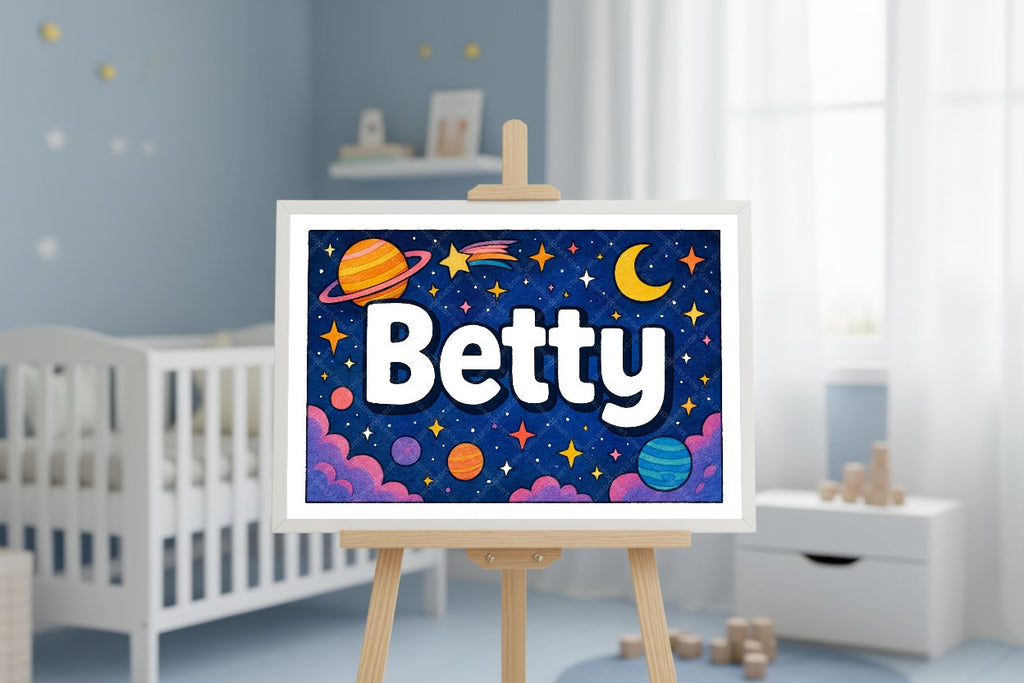 Personalized space nursery art for kids – Betty name print