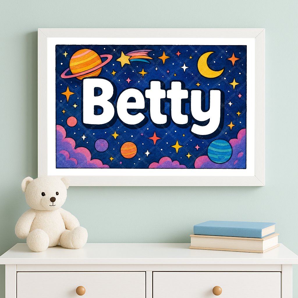 Personalized space nursery art for kids – Betty name print