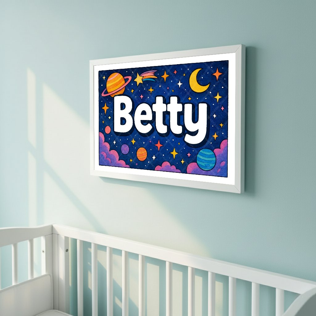 Personalized space nursery art for kids – Betty name print