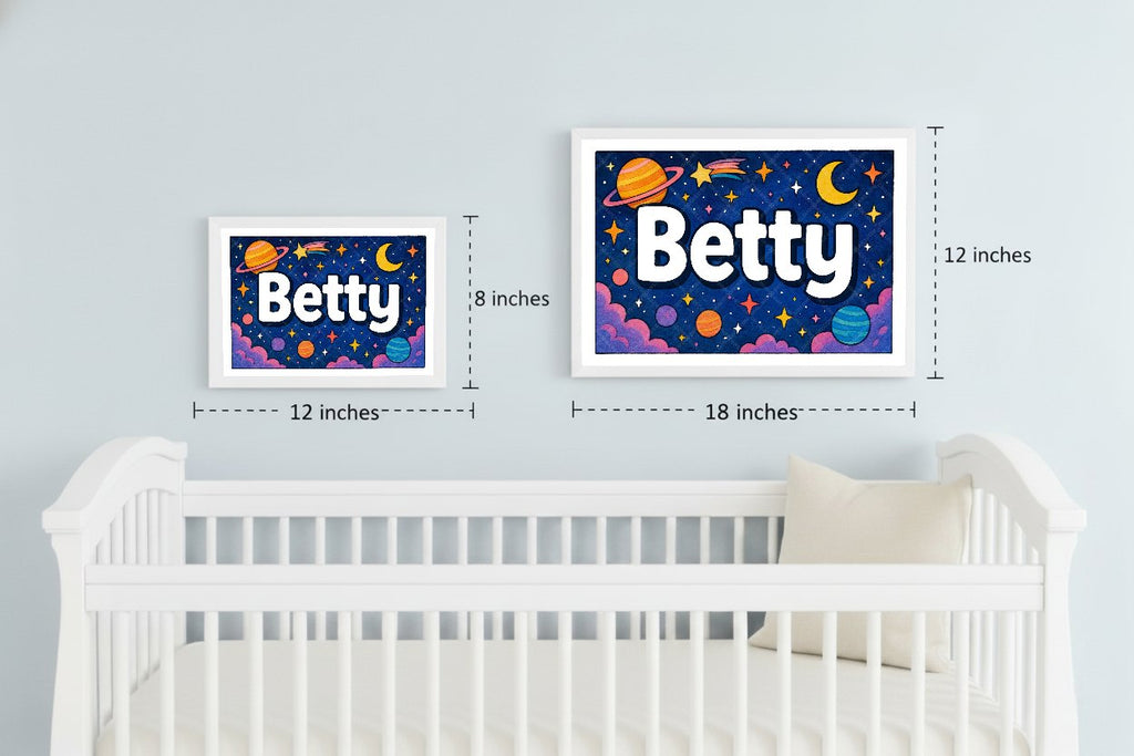 Personalized space nursery art for kids – Betty name print