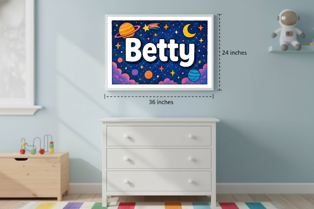 Personalized space nursery art for kids – Betty name print