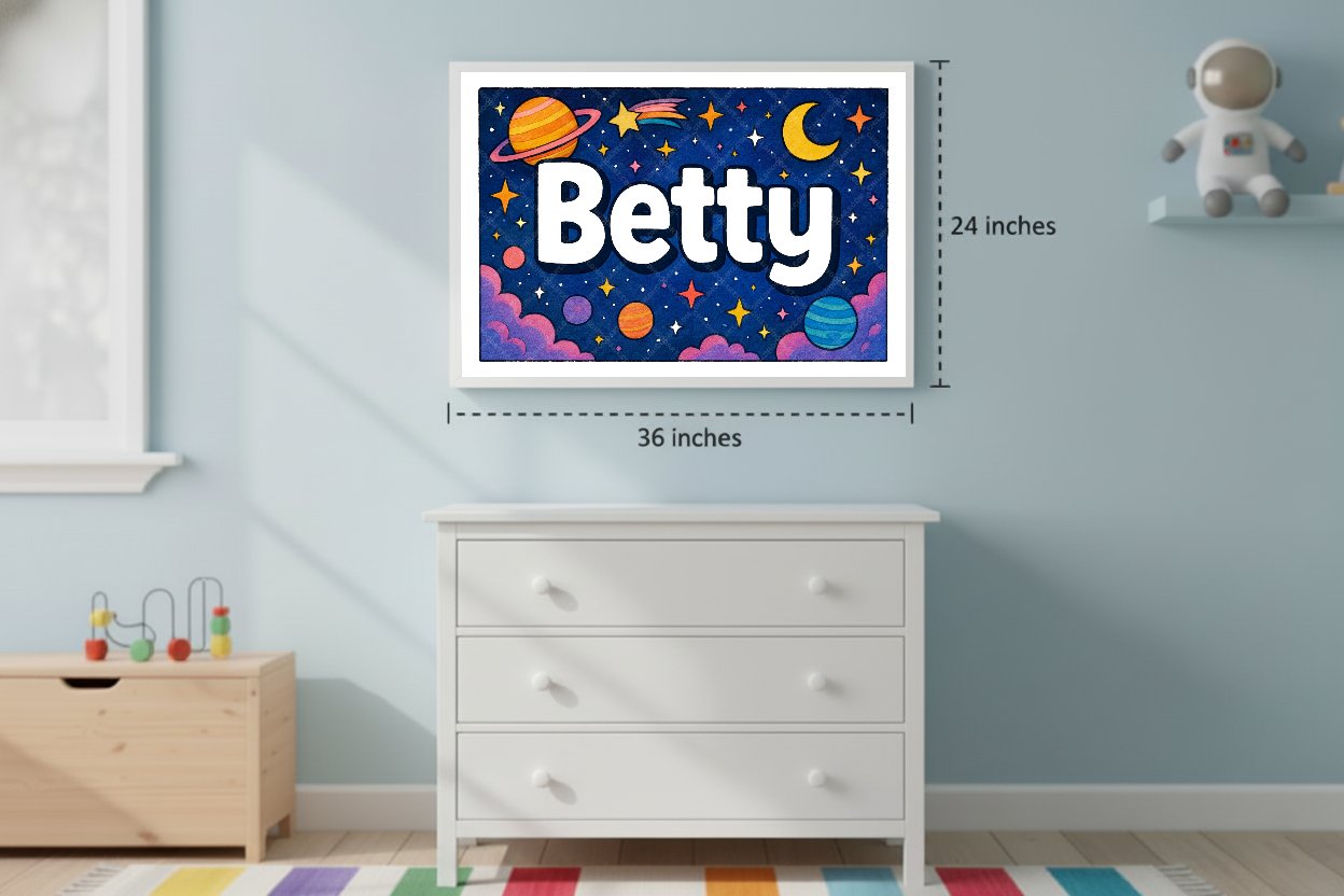 Personalized space nursery art for kids – Betty name print