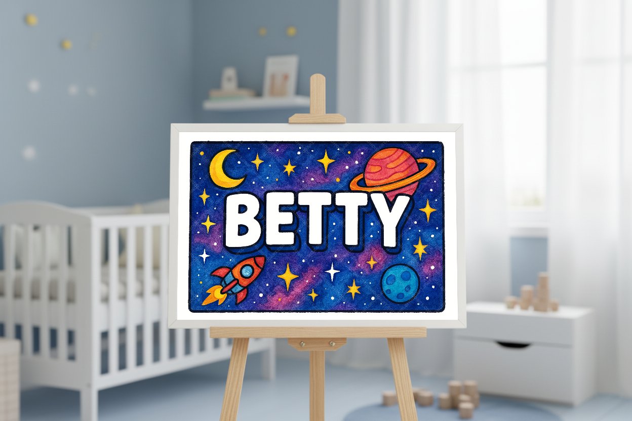 Personalized space nursery art for kids – Betty name print