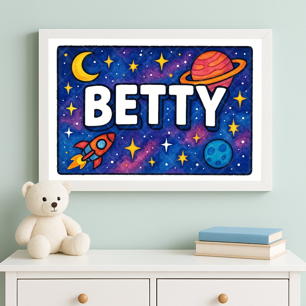 Personalized space nursery art for kids – Betty name print