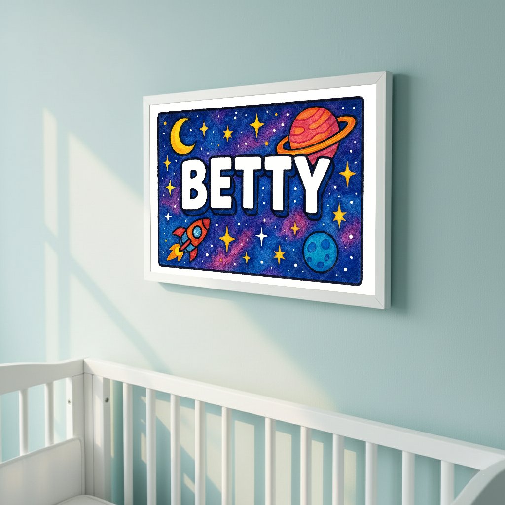 Personalized space nursery art for kids – Betty name print