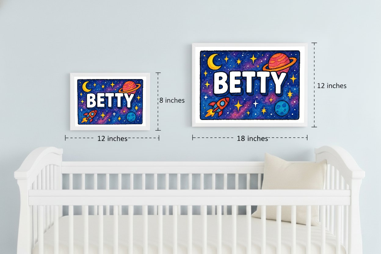 Personalized space nursery art for kids – Betty name print