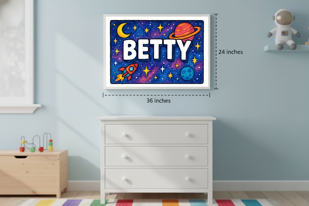 Personalized space nursery art for kids – Betty name print