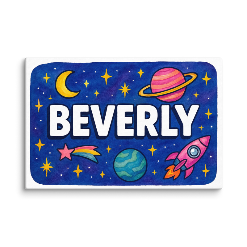Beverly Name Art - Space Explorers personalized wall print for kids