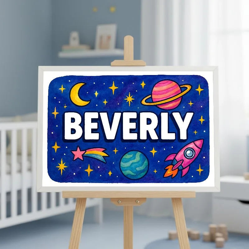 Beverly Name Art - Space Explorers personalized wall print for kids