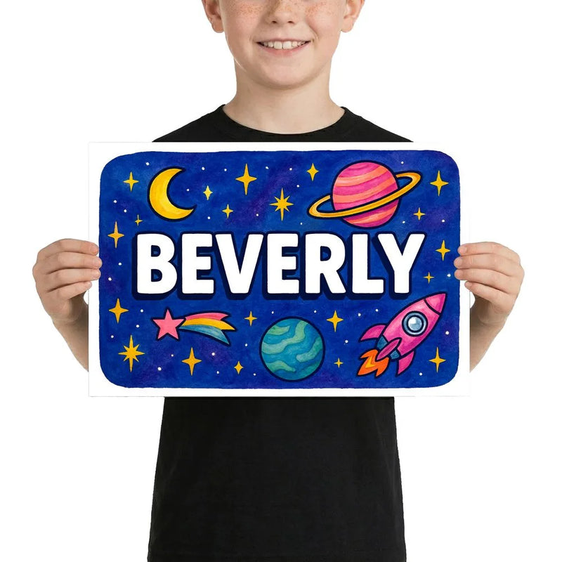 Beverly Name Art - Space Explorers personalized wall print for kids