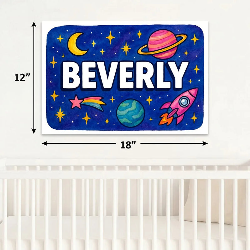 Beverly Name Art - Space Explorers personalized wall print for kids