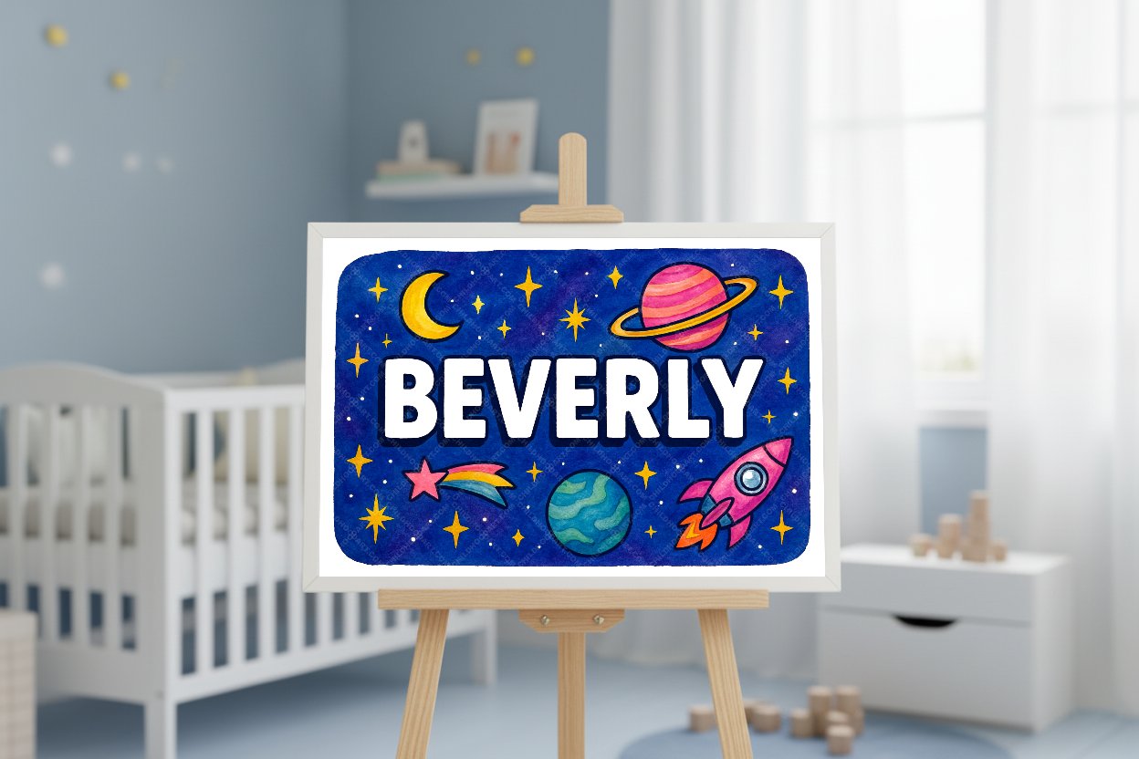 Personalized space nursery art for kids – Beverly name print