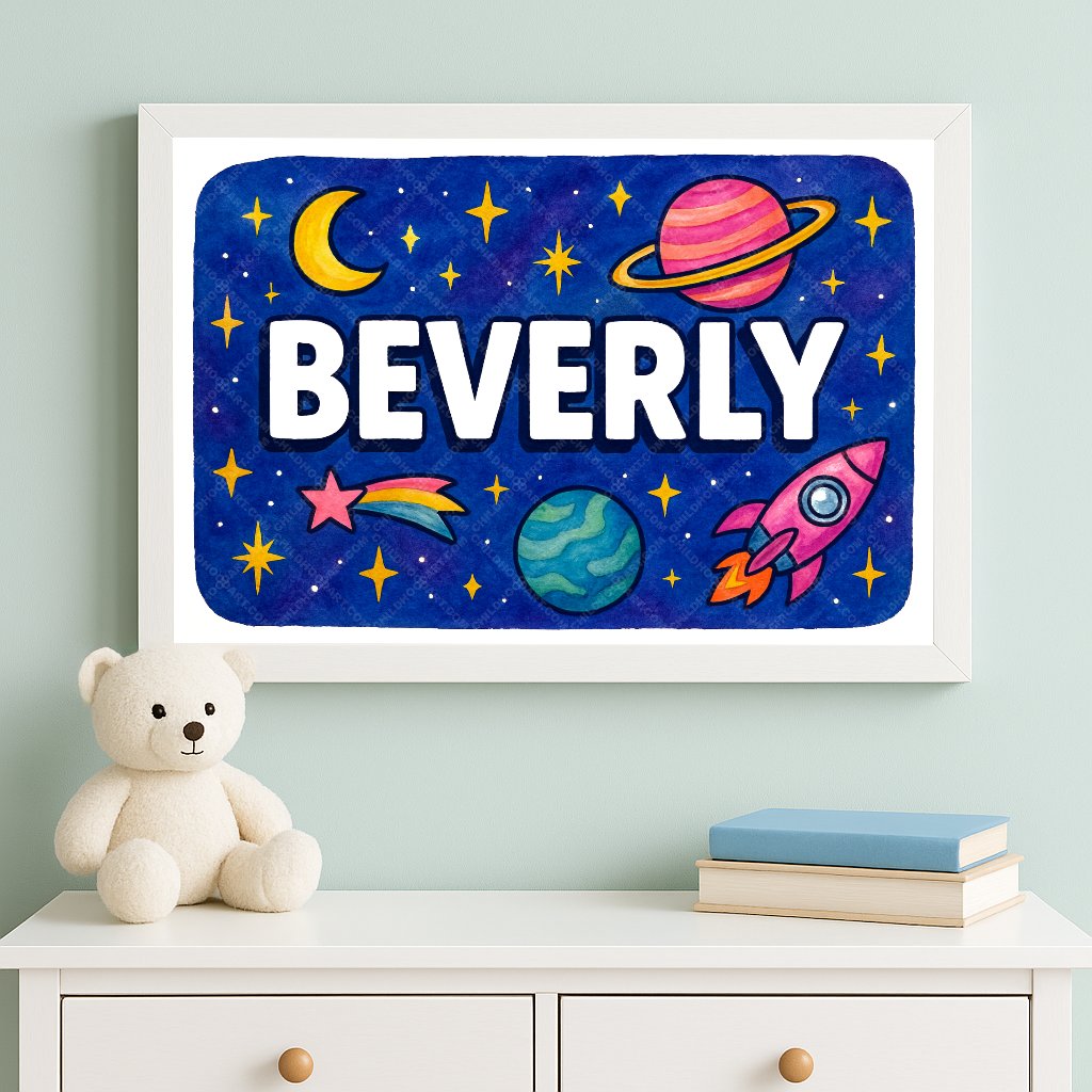 Personalized space nursery art for kids – Beverly name print