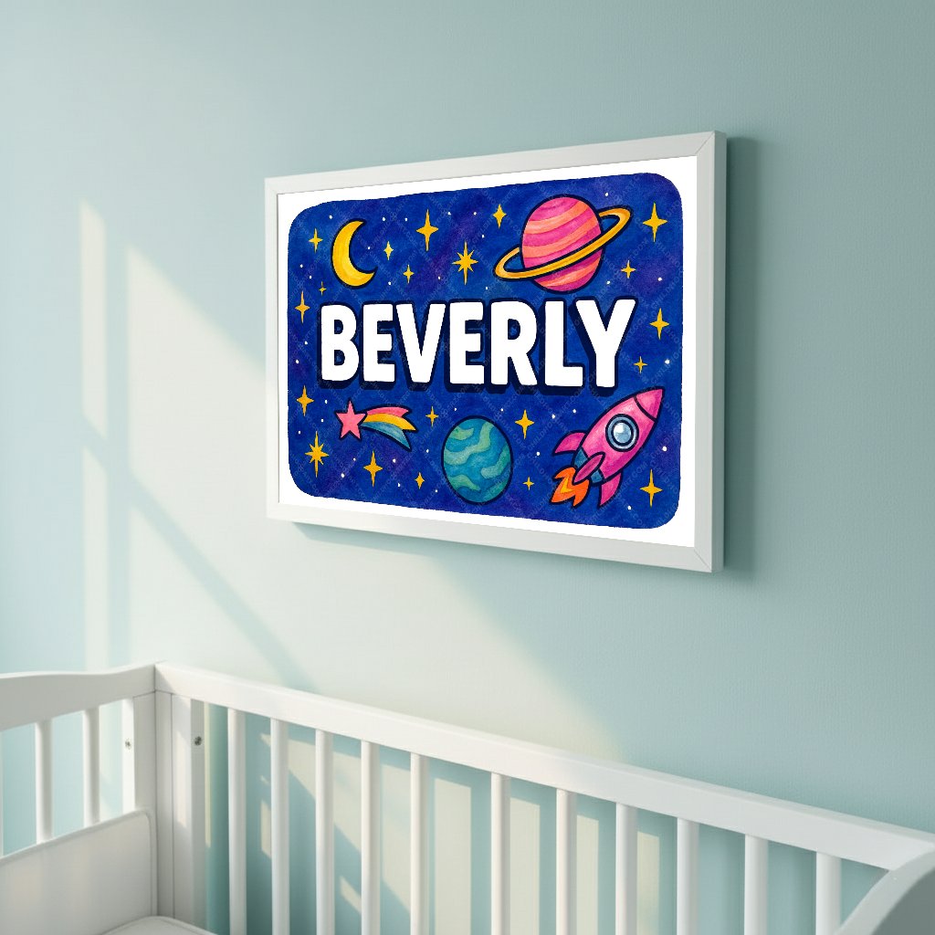 Personalized space nursery art for kids – Beverly name print
