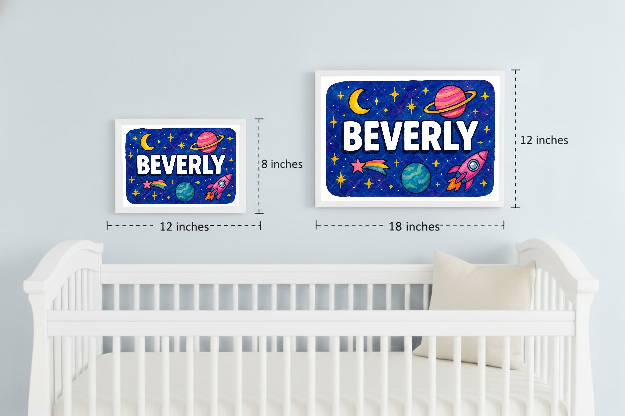 Personalized space nursery art for kids – Beverly name print