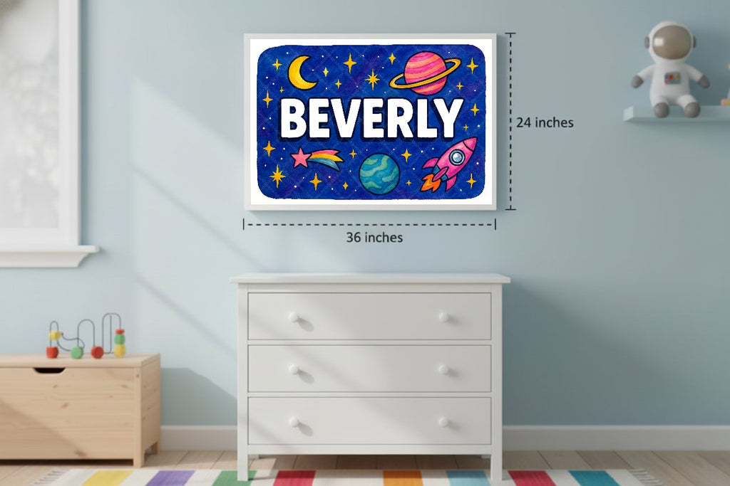 Personalized space nursery art for kids – Beverly name print